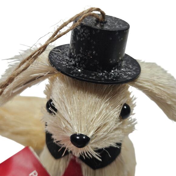 VTG Natural Fiber Puppy Dog with Top Hat Christmas Tree Place and Time Ornament - Picture 2 of 5